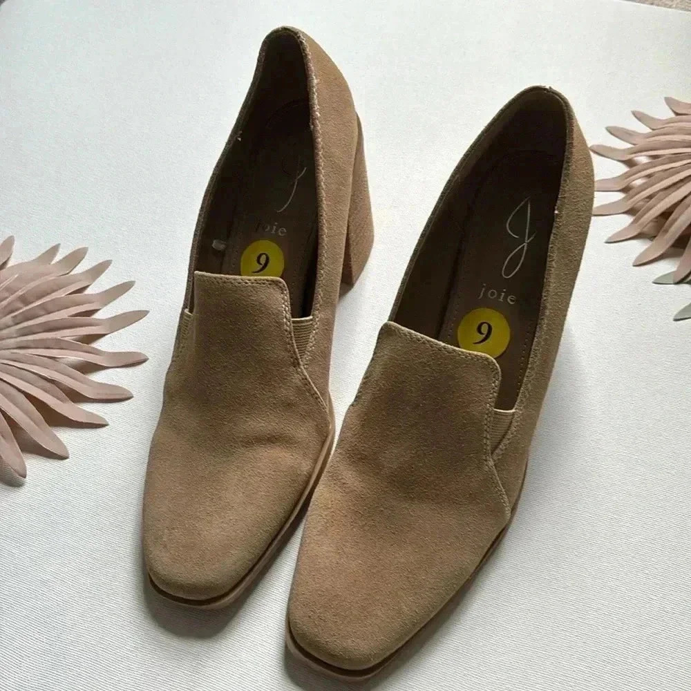 Joie Women's Tan Suede Block Heel Shoes